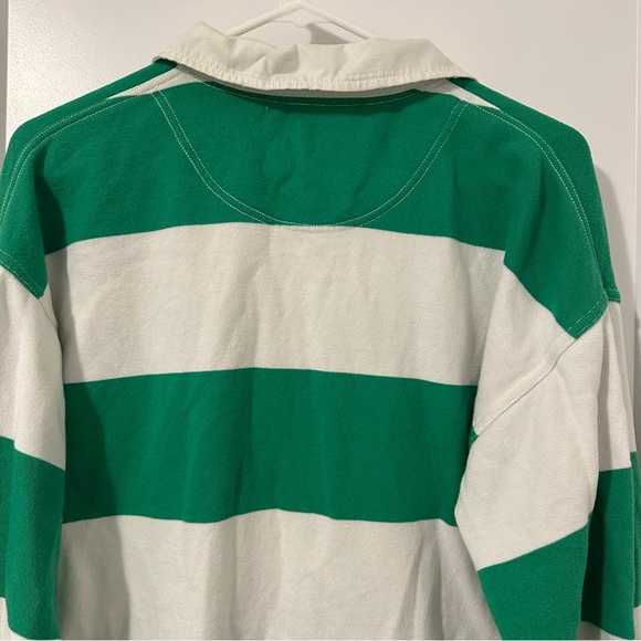 Aerie Green White Stripe Prep Rally Rugby Sweatshirt Oversized Size XS Women’s - Picture 10 of 14
